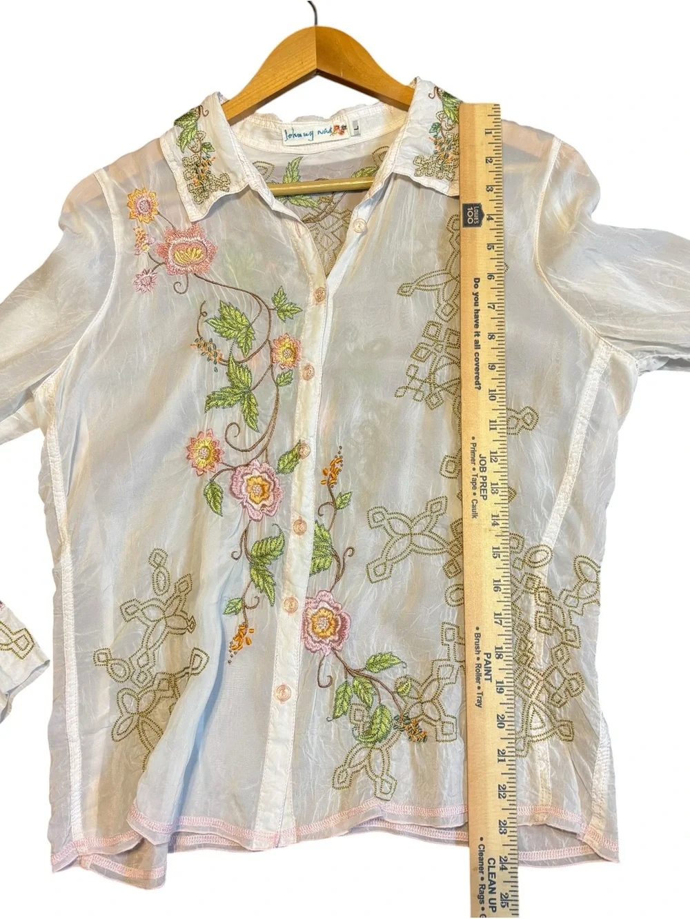Johnny was button down shirt embroidered Blouse size L - Picture 7 of 7